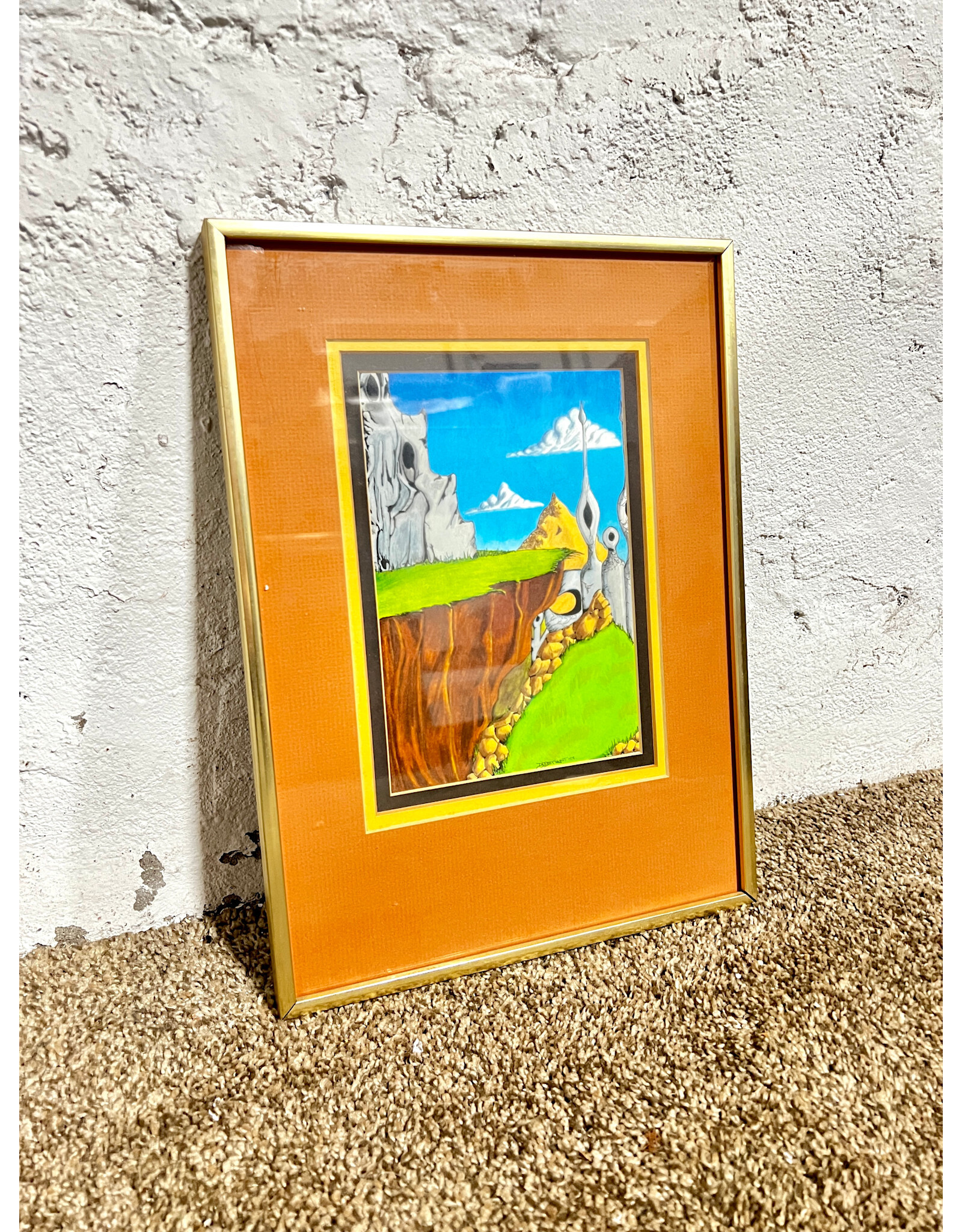 Mountain at the Edge of the World, framed drawing, sgnd Debbie Vincent 1978