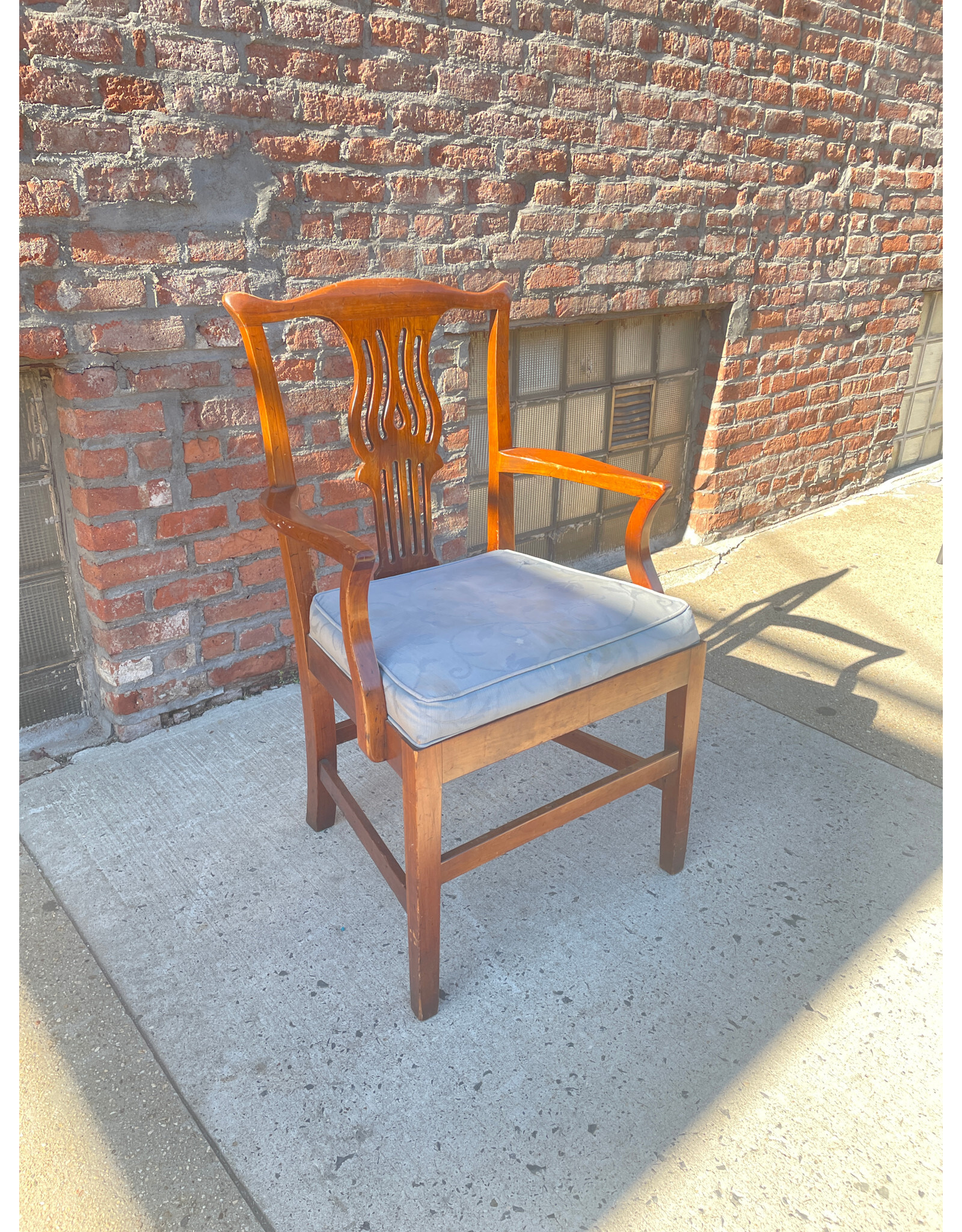 Stickley Arm Dining Chair with Blue Upholstery