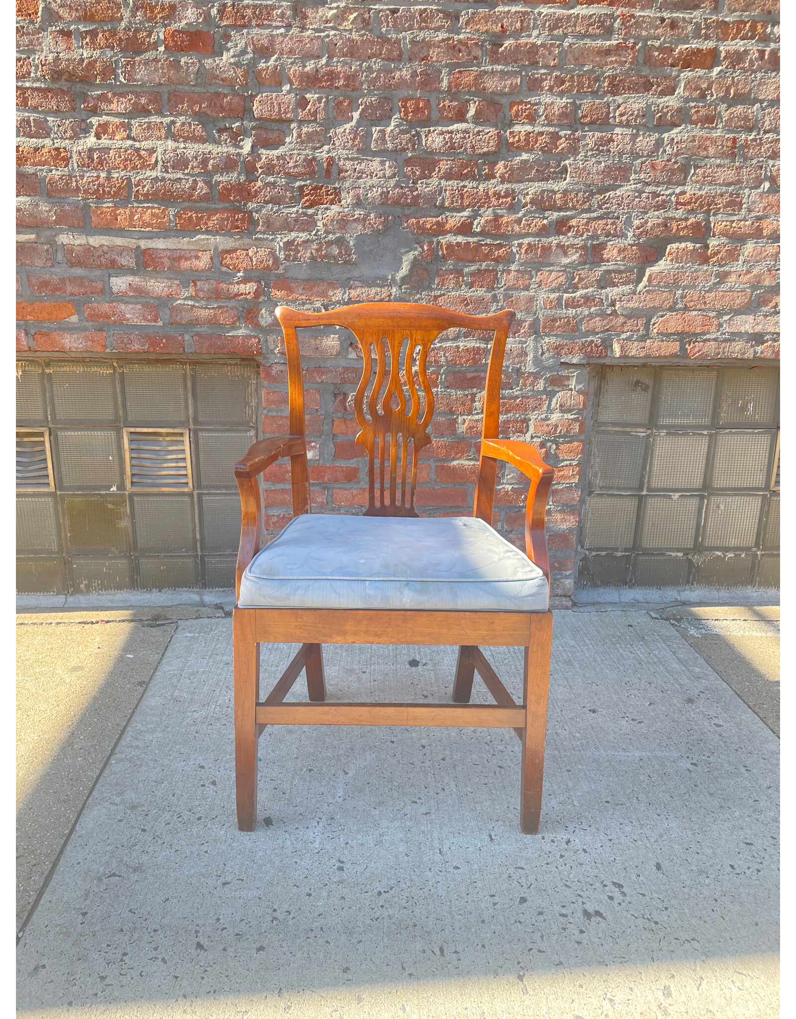 Stickley Arm Dining Chair with Blue Upholstery
