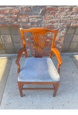 Stickley Arm Dining Chair with Blue Upholstery