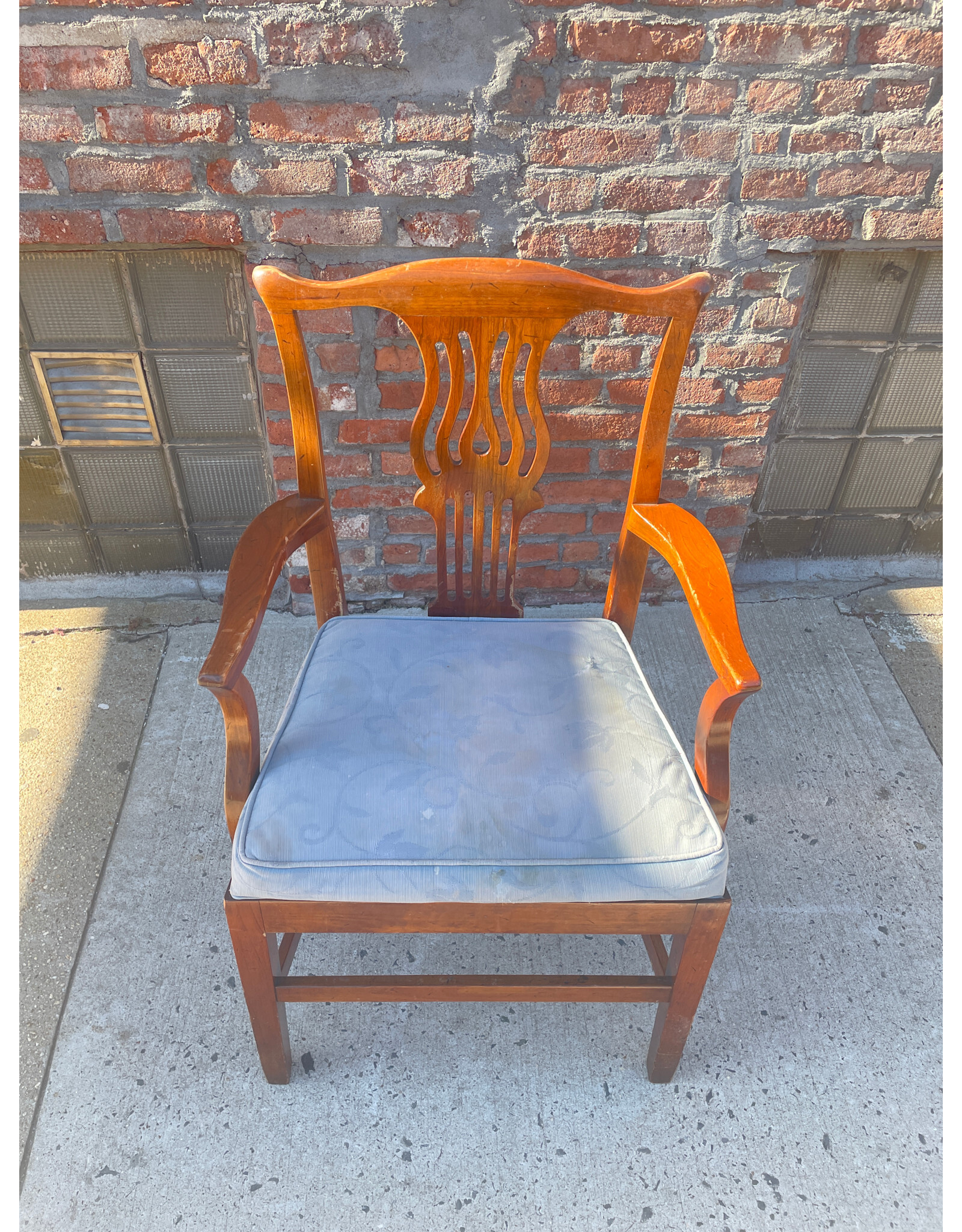Stickley Arm Dining Chair with Blue Upholstery