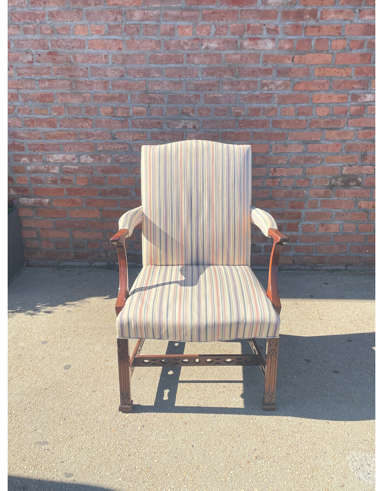 Chippendale Style Carved Upholstered Arm Chair