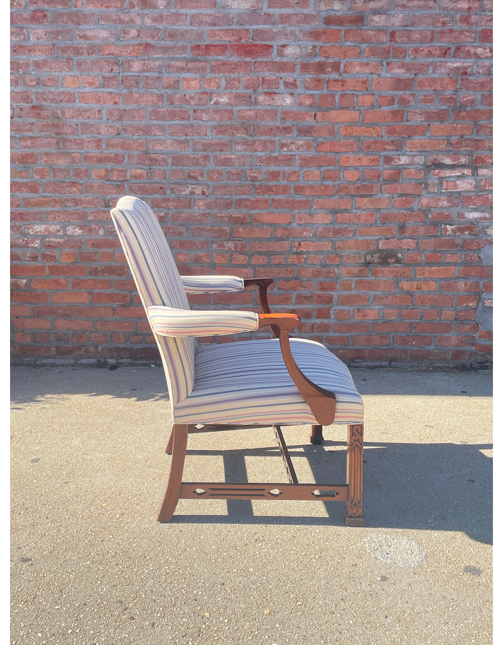 Chippendale Style Carved Upholstered Arm Chair