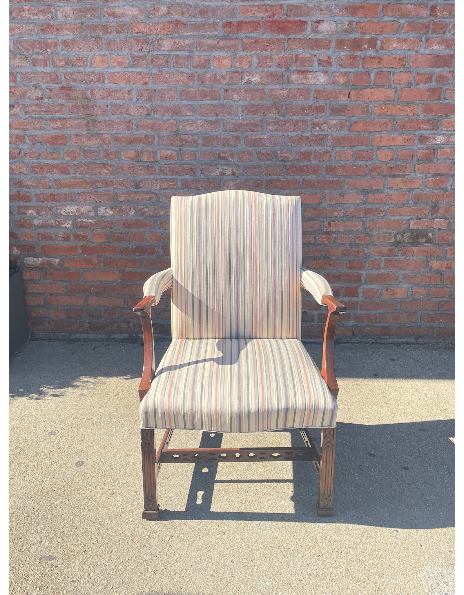 Chippendale Style Carved Upholstered Arm Chair