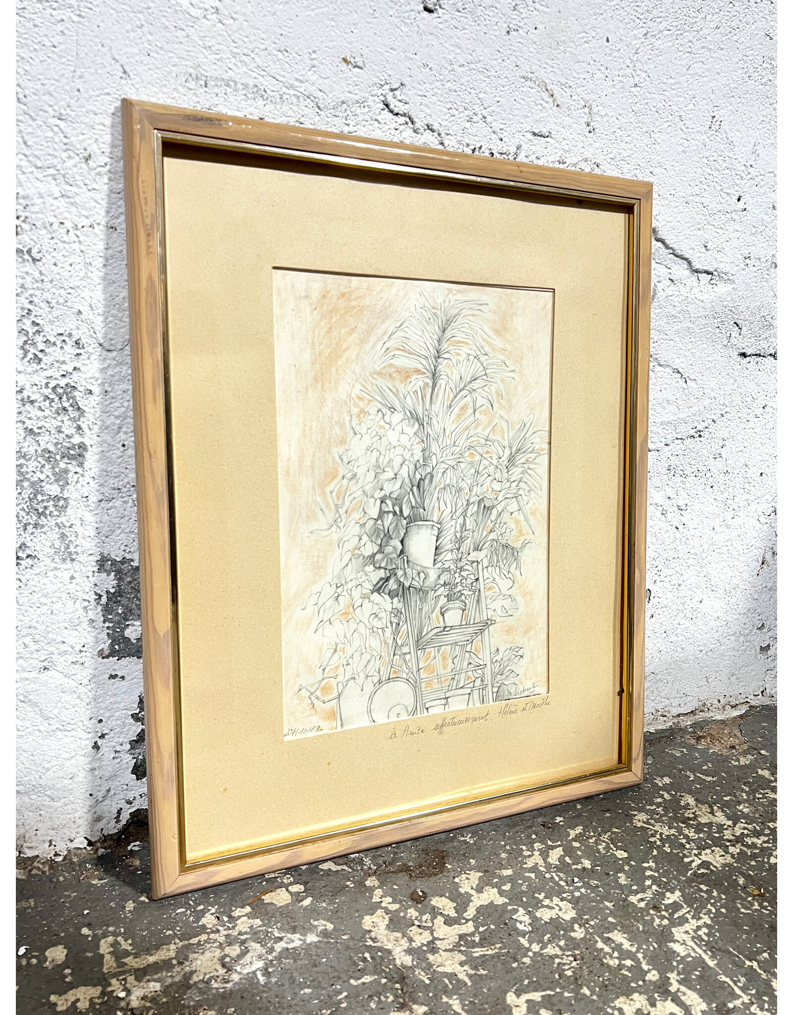 affectueusement, framed drawing, sgnd l.r.