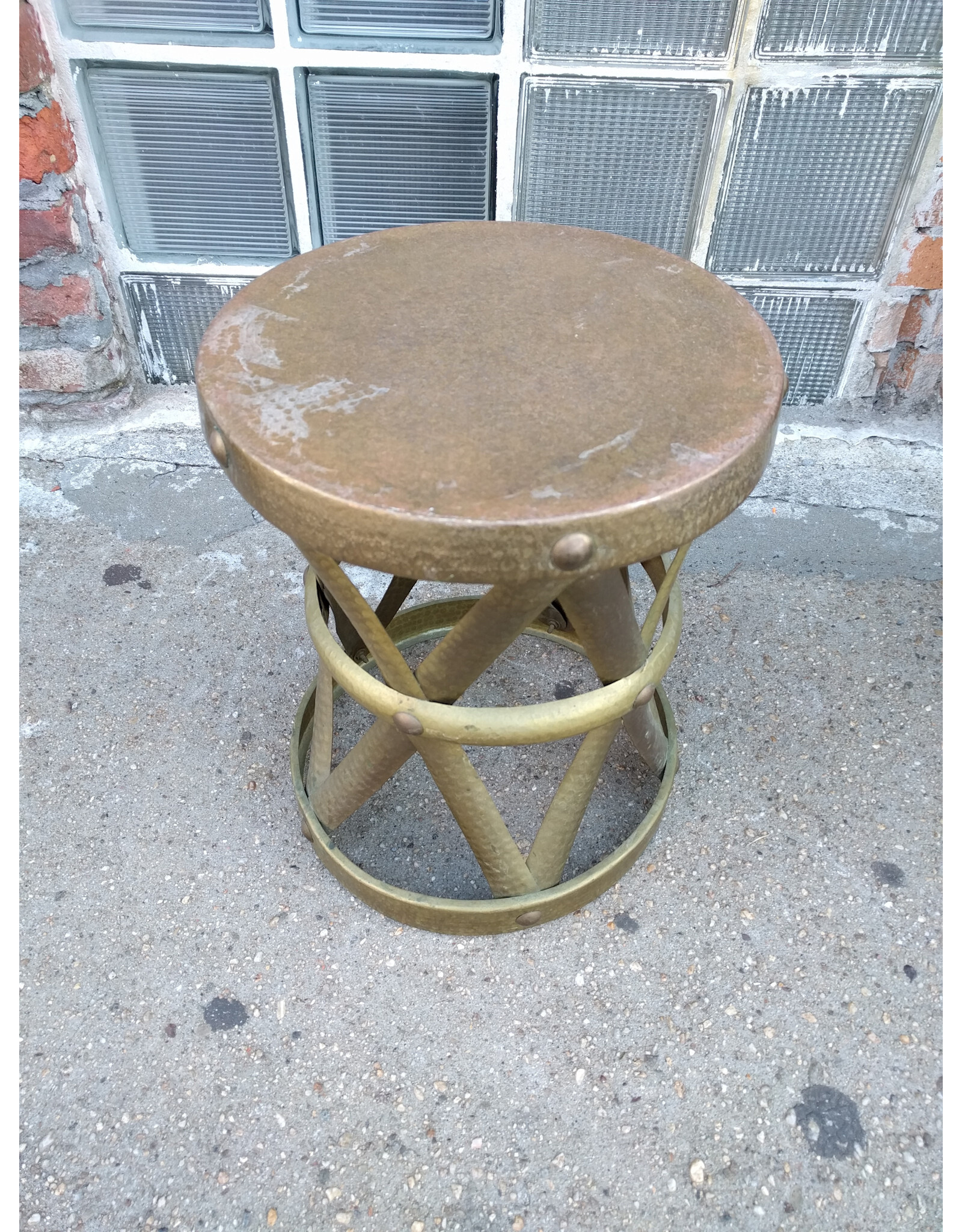 Vintage MCM Hammered Drum Style Stool
