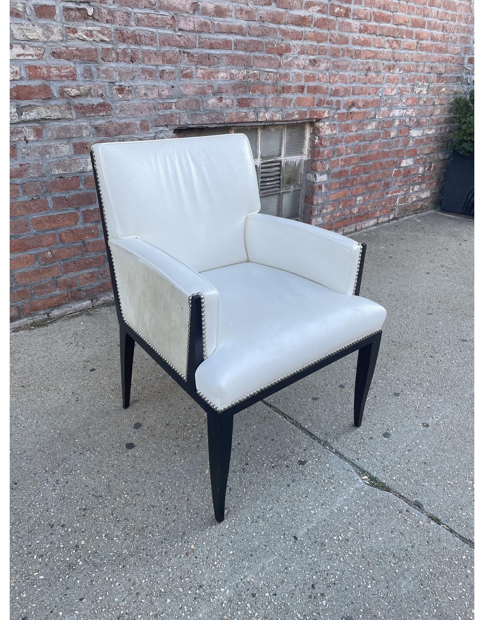 White Dining Arm Chair with Cowhide Back