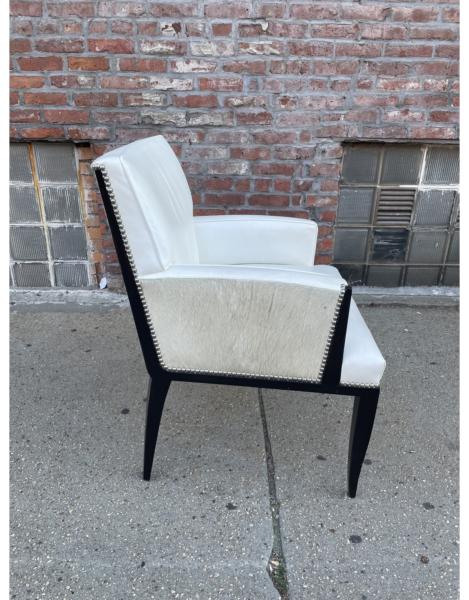 White Dining Arm Chair with Cowhide Back