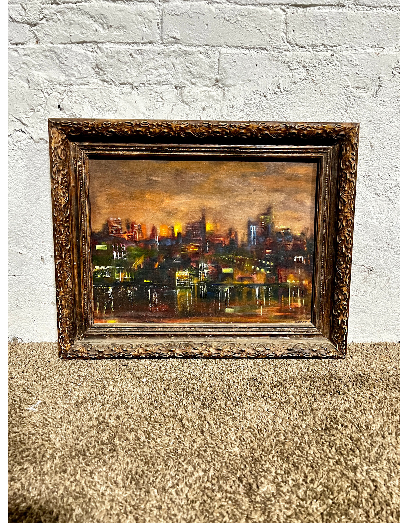 Riverfront Philadelphia, framed oil on board, sgnd Jos. Spector