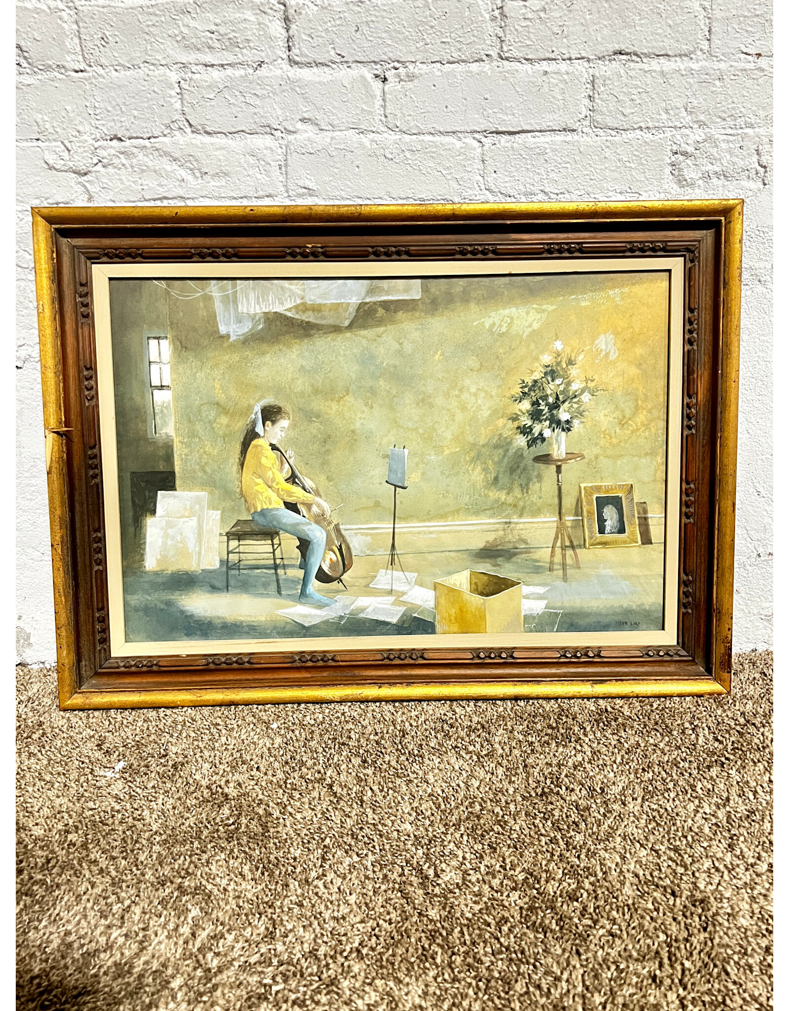 Girl and Cello, framed painting, by Don Lord