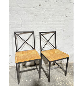 IKEA GRANAS FLAX STRAW, BLACK METAL FRAME DINING CHAIRS