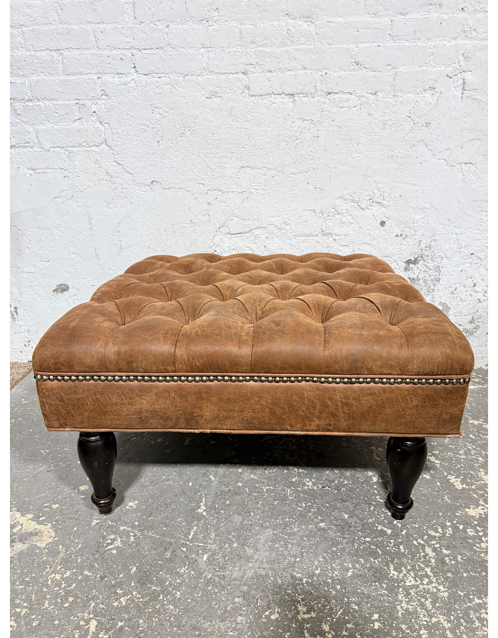 Distressed Large Tufted Coffee Table Ottoman
