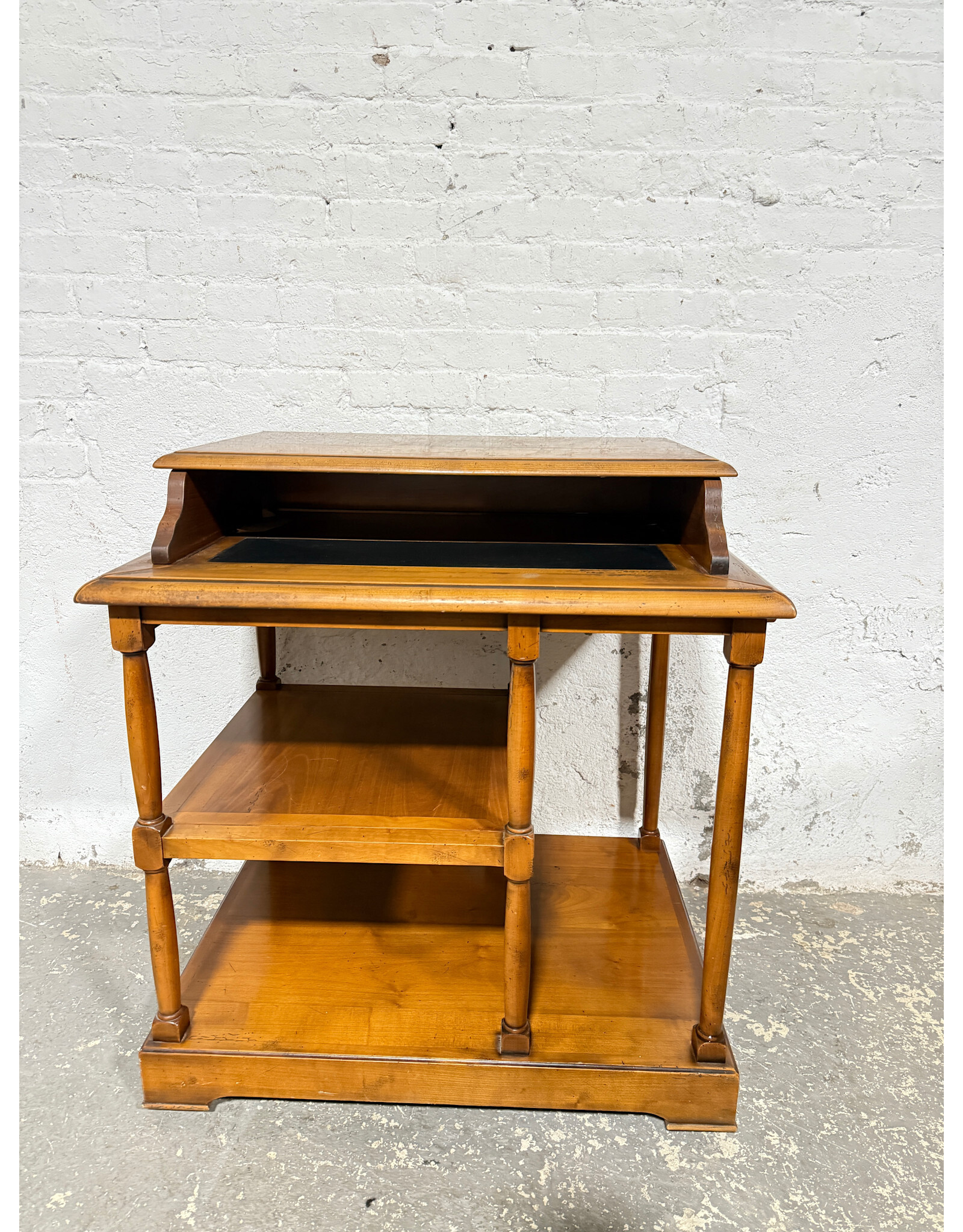 Small Wooden End Table with Cubby and Bottom Shelf Storage
