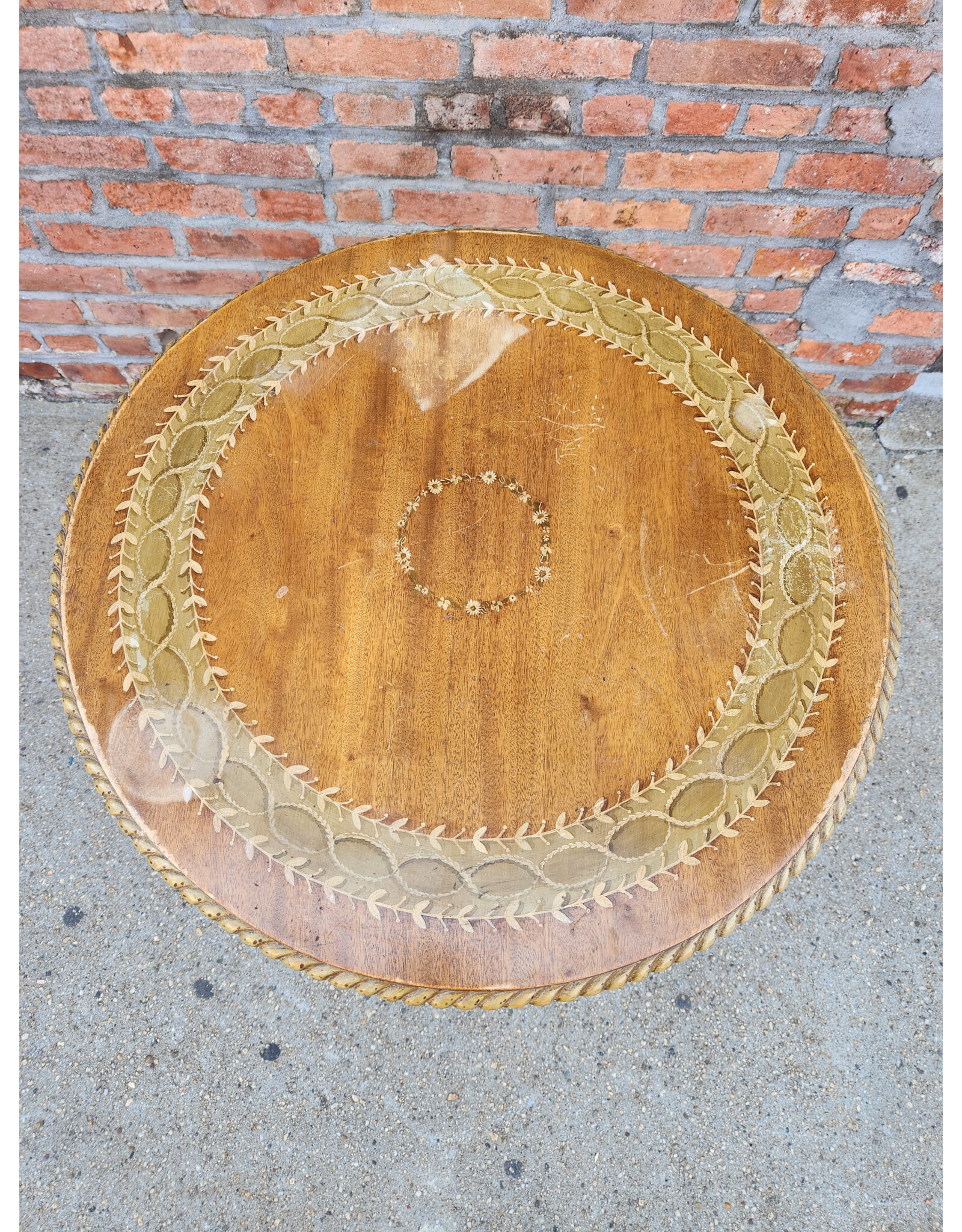 Adam Style Art Deco Circular Handpainted Wooden Side Table