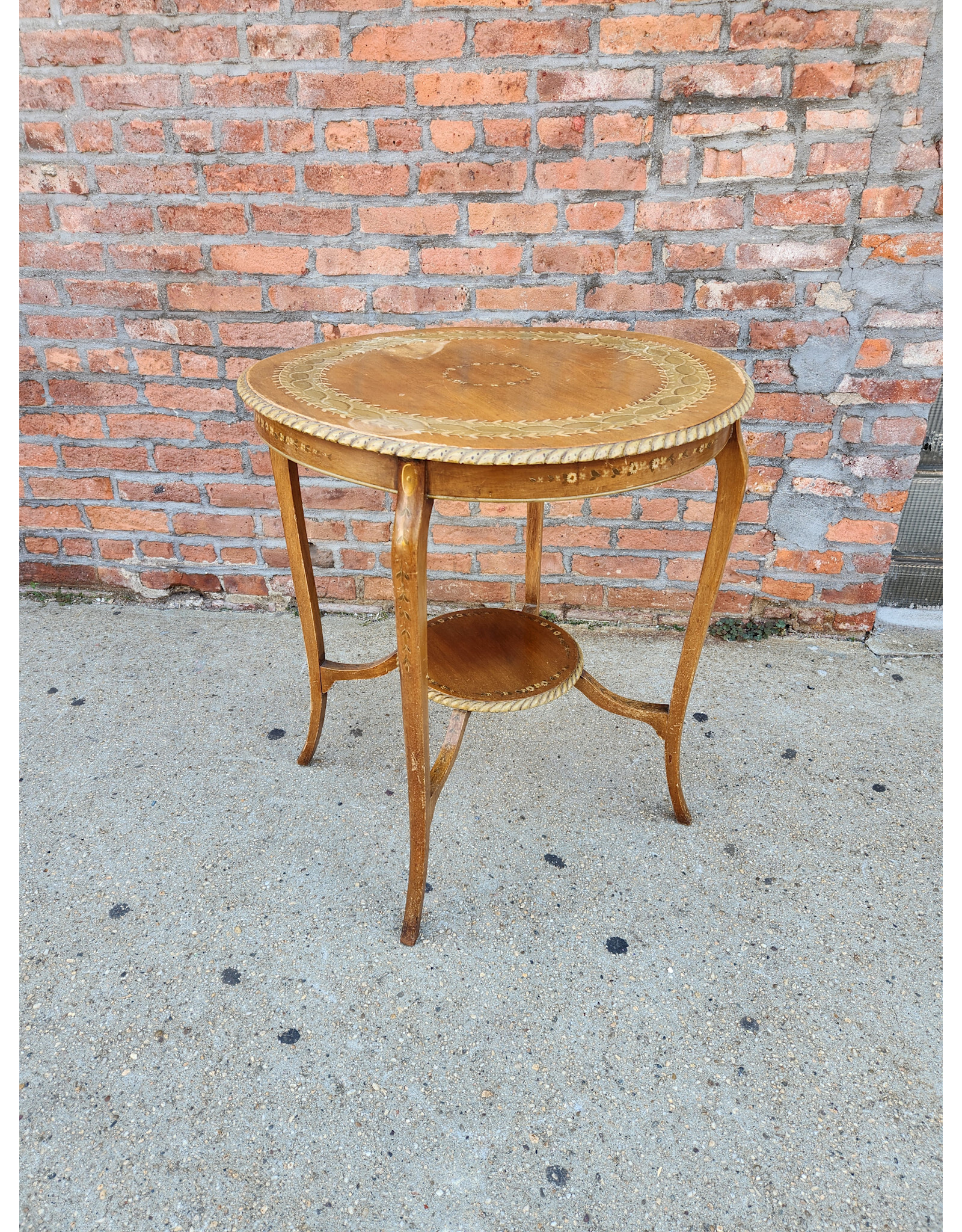 Adam Style Art Deco Circular Handpainted Wooden Side Table