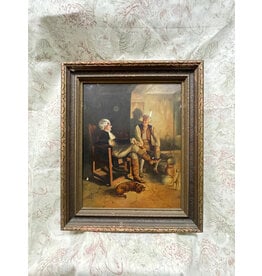 Two Guys Reminiscing by the Fire, Framed oil painting
