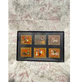 Framed Six Indian Traditional Miniature Painting Textile
