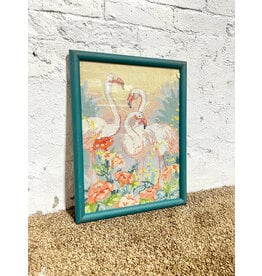 Flamingle, framed needlepoint