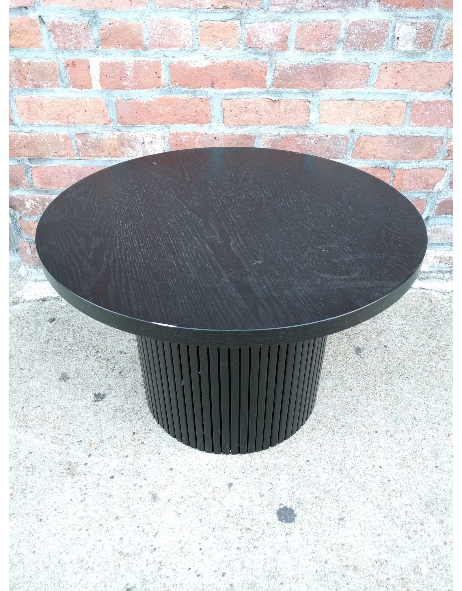 Modern Fluted Base Round Black Drum Coffee Table