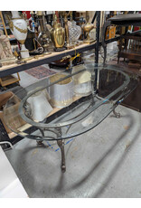 Oval Glass Top Ornate Metal Base Dining Table