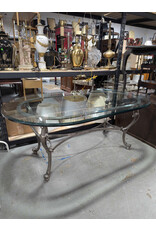 Oval Glass Top Ornate Metal Base Dining Table
