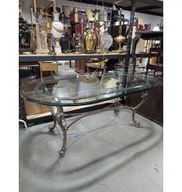 Oval Glass Top Ornate Metal Base Dining Table