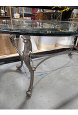 Oval Glass Top Ornate Metal Base Dining Table