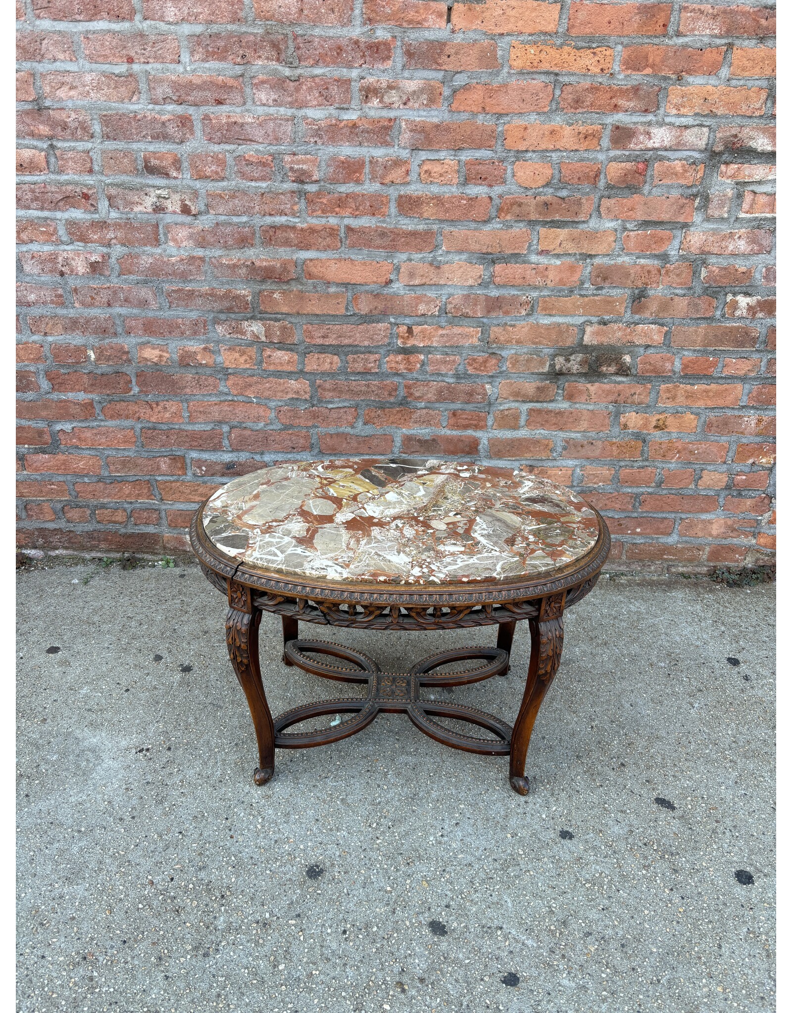Carved Chinese 2-tier Marble Top Table