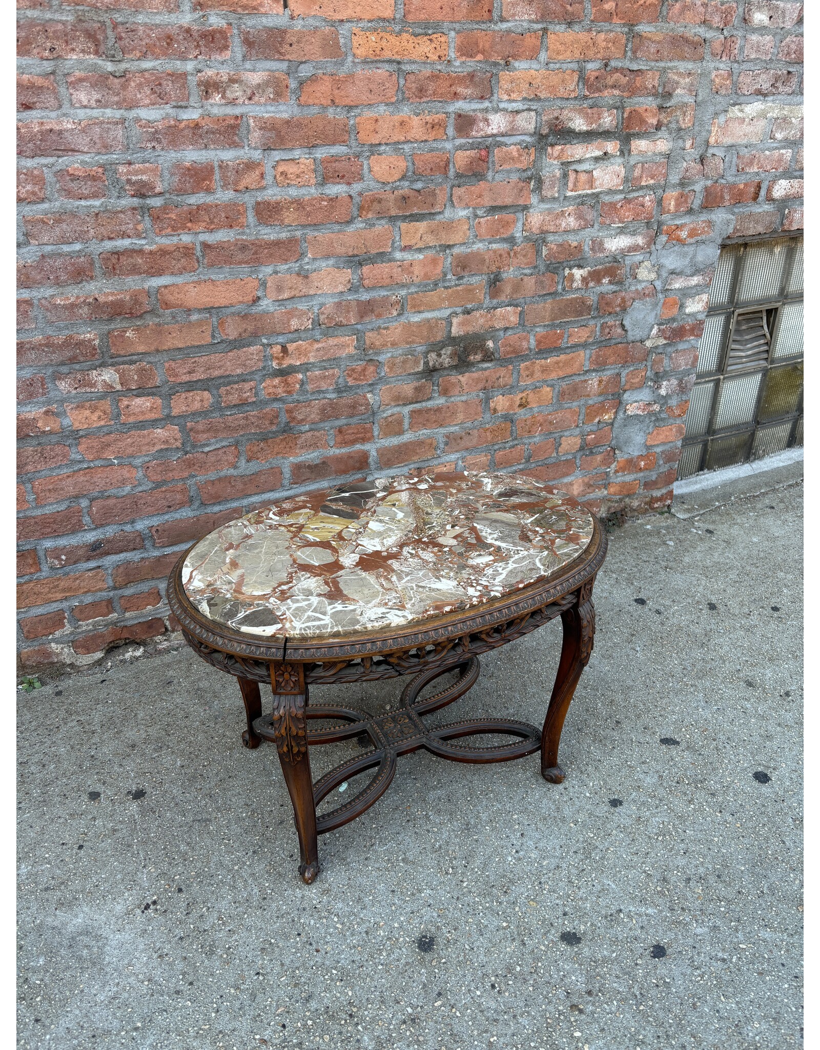 Carved Chinese 2-tier Marble Top Table