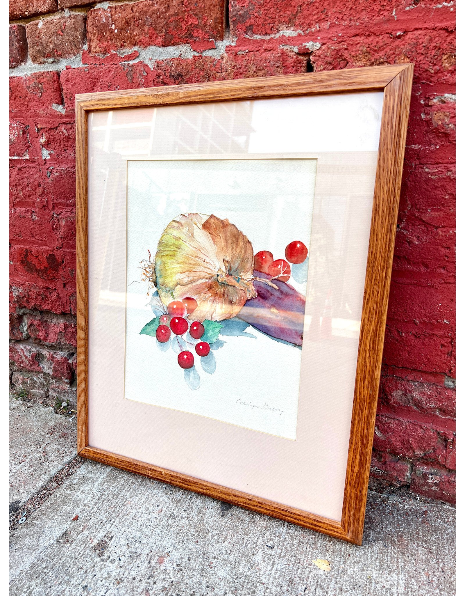 Countertop, framed watercolor painting, sgnd Carolyn Gregory