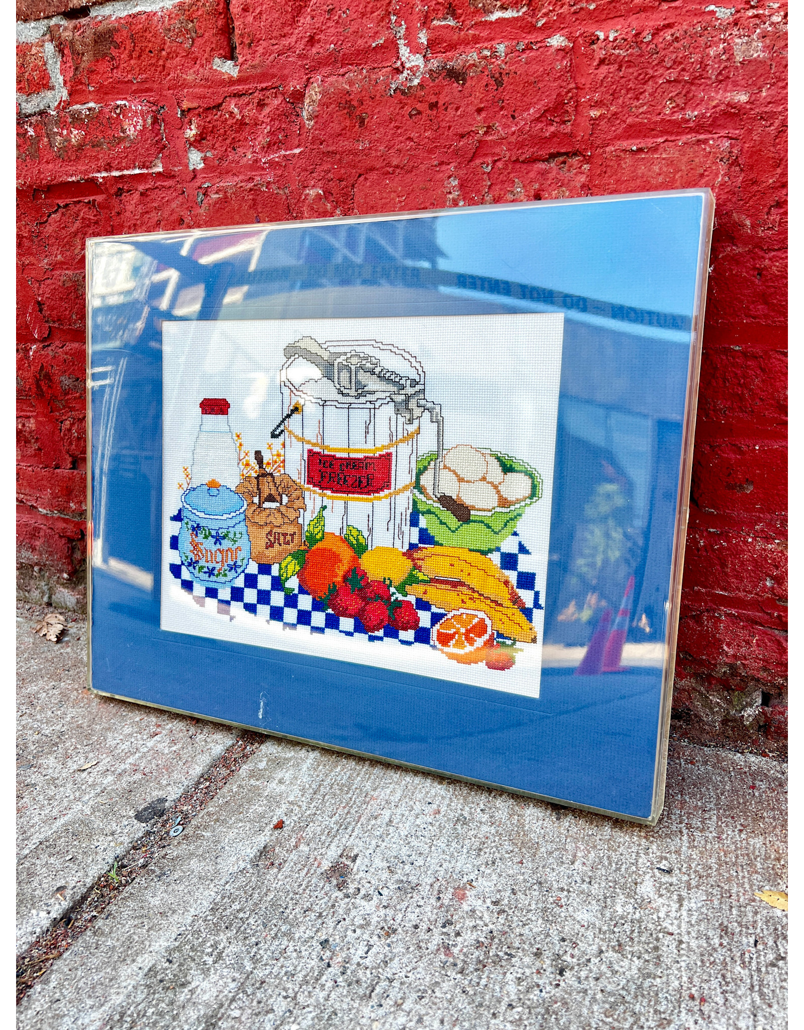 Grocery Haul, framed cross stitch