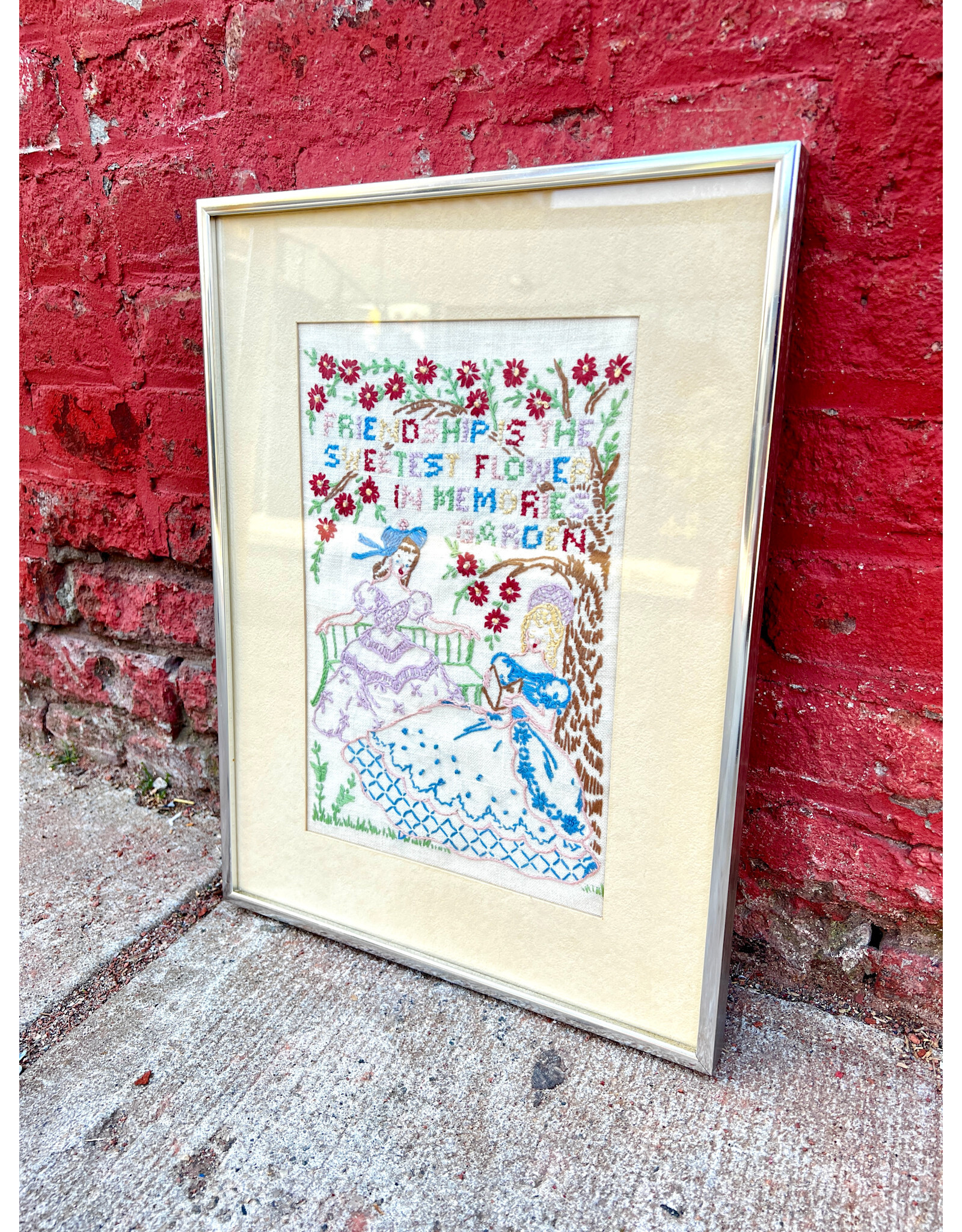 Friendship is the Sweetest Flower in Memories Garden, framed cross stitch