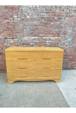 Mid Century Wavy Birch Wood 6 Drawer Dresser
