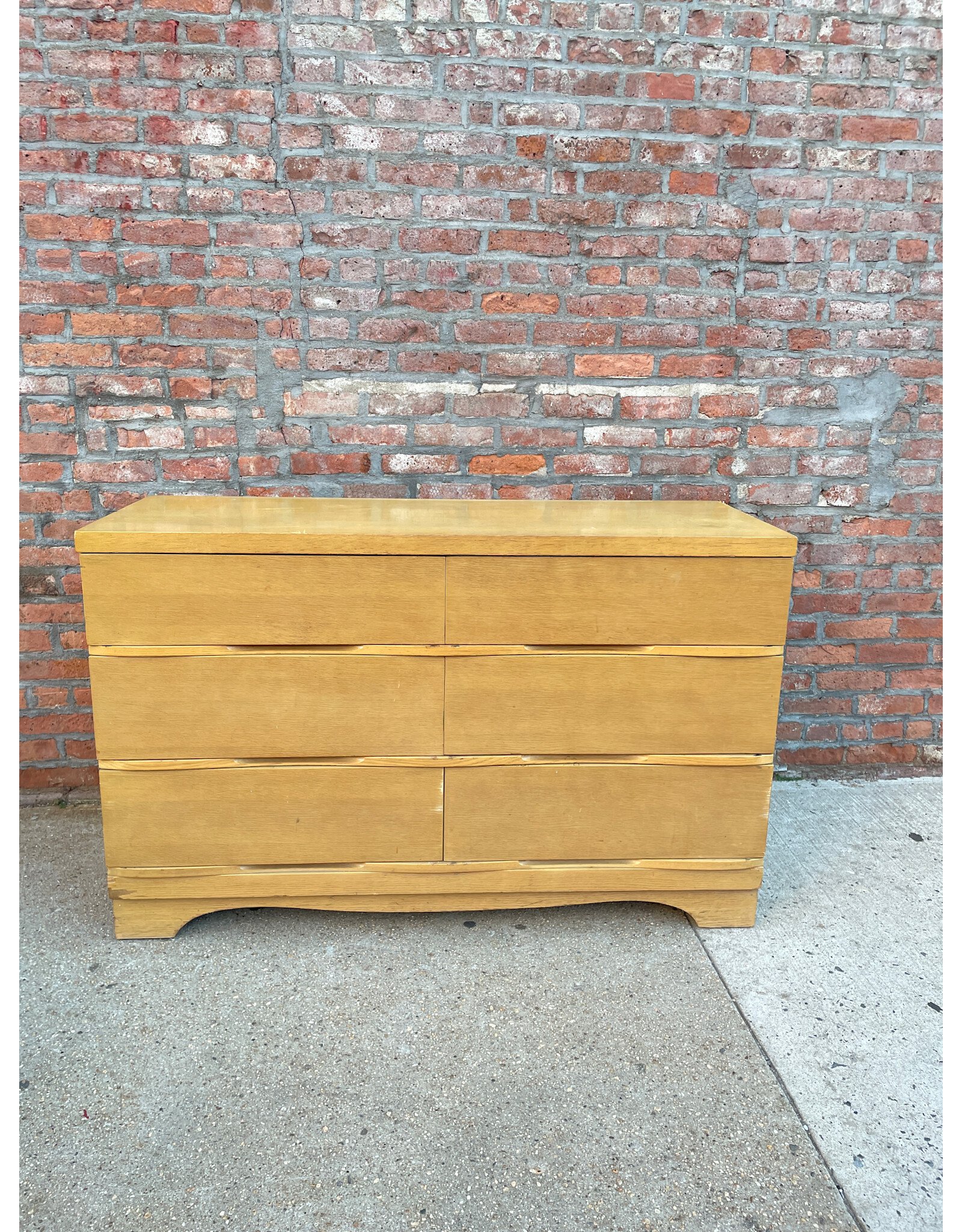 Mid Century Wavy Birch Wood 6 Drawer Dresser