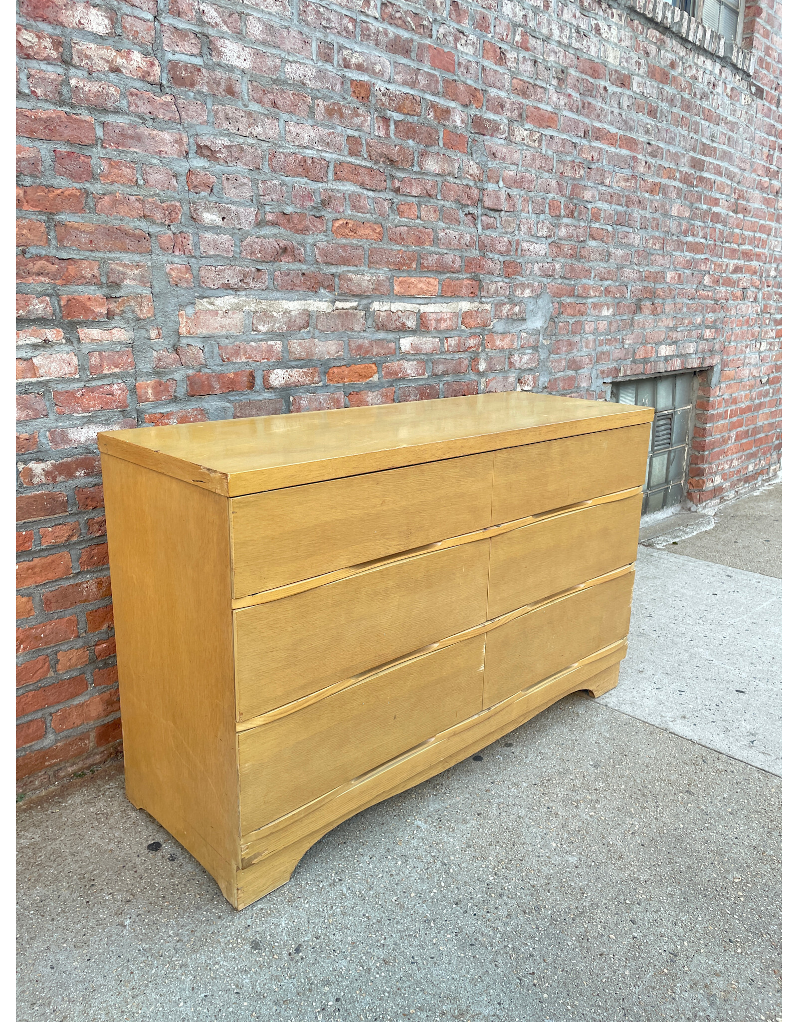 Mid Century Wavy Birch Wood 6 Drawer Dresser