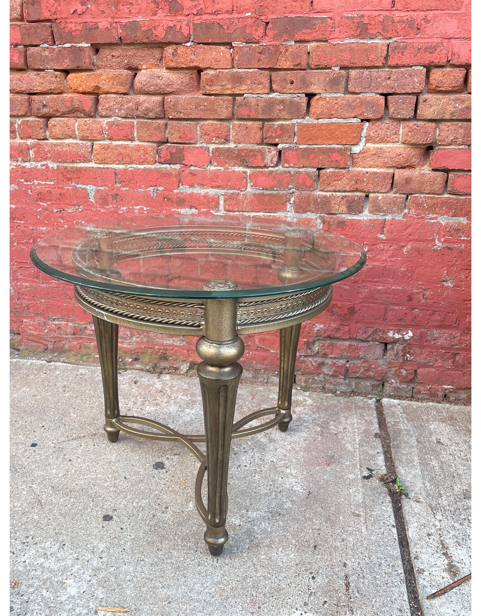 Galloway Pewter Round End Table with Glass Top