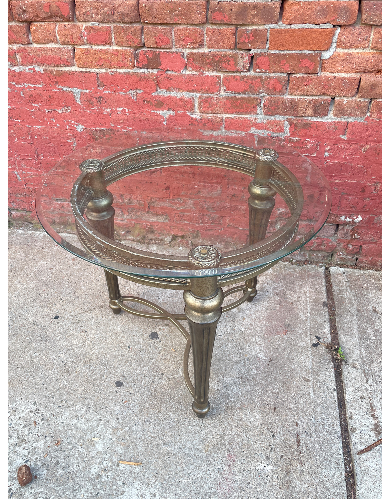 Galloway Pewter Round End Table with Glass Top
