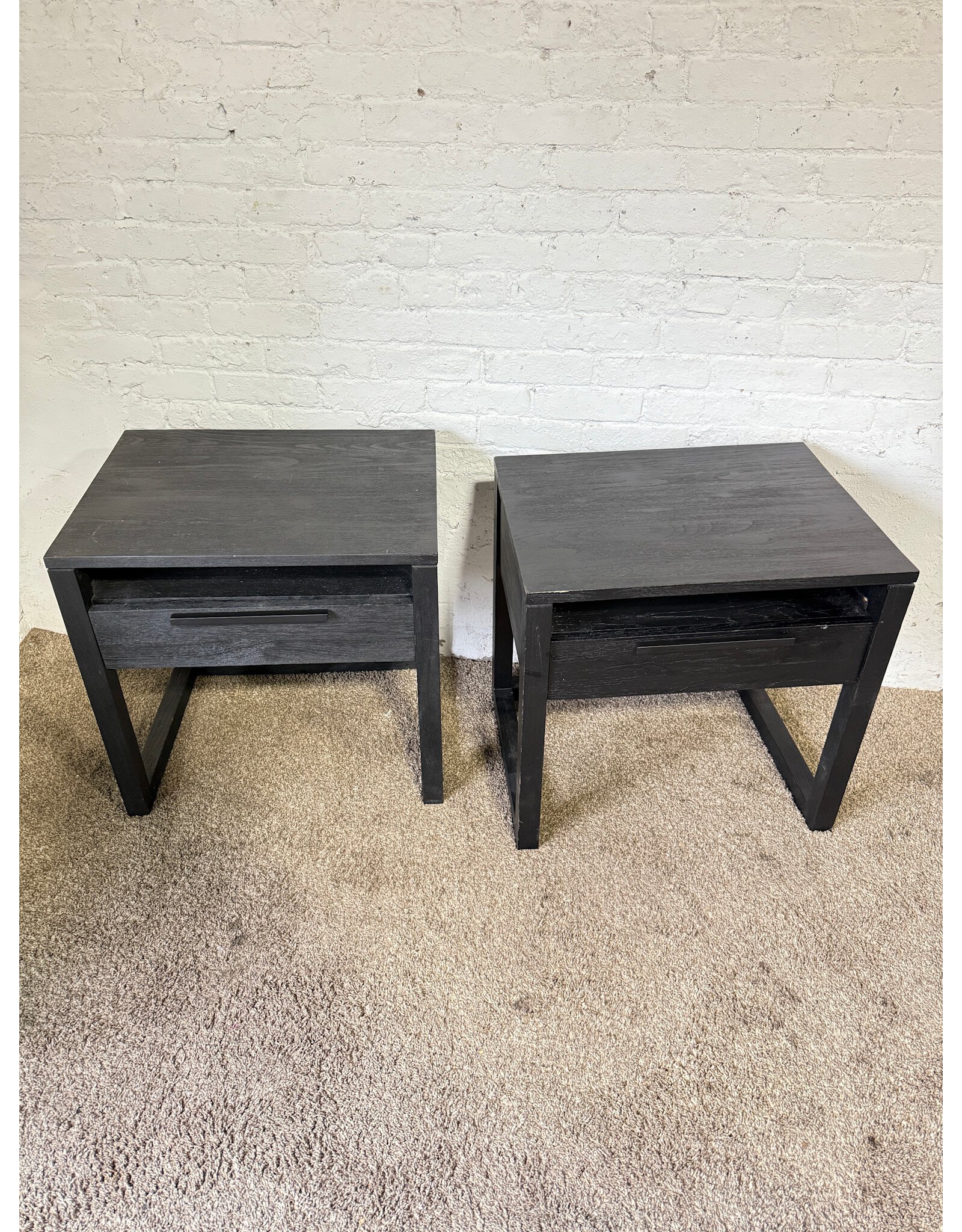 Crate&Barrel Linea Nightstand in Black Teak Wood, Single Drawer