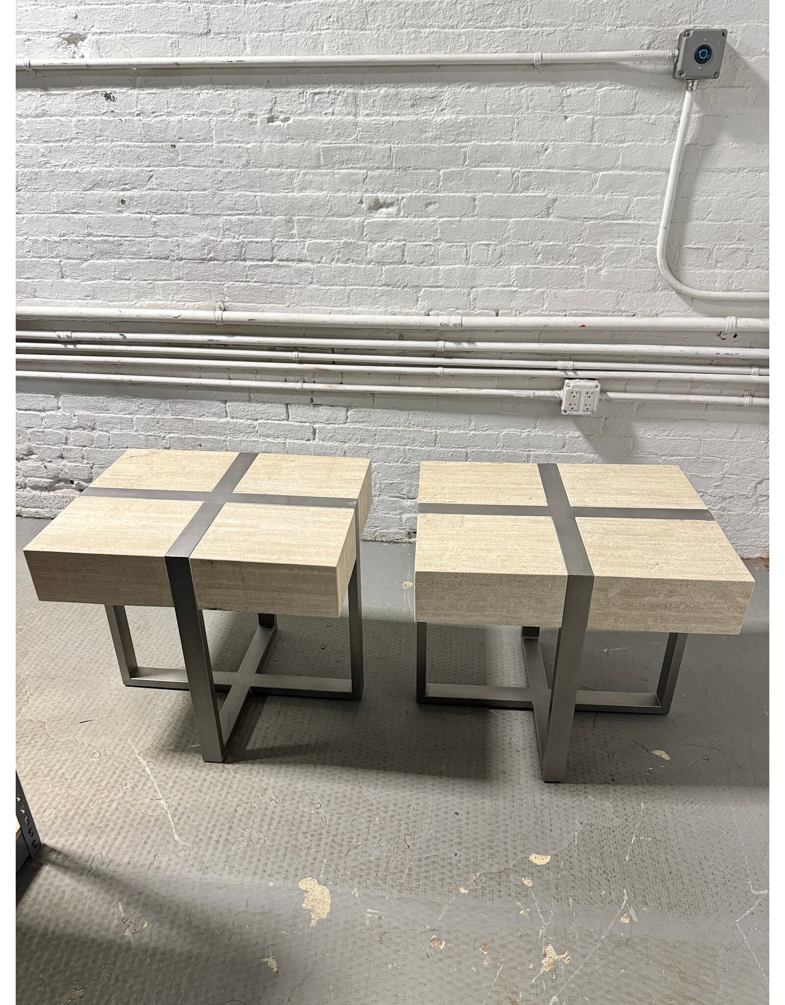 Stone & Metal Square Lamp Table