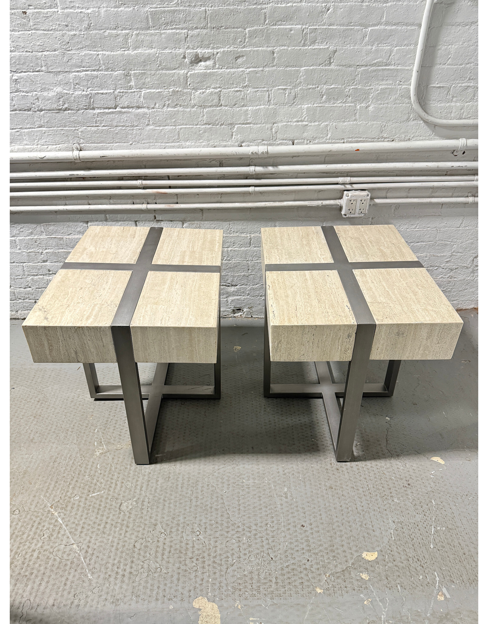 Stone & Metal Square Lamp Table