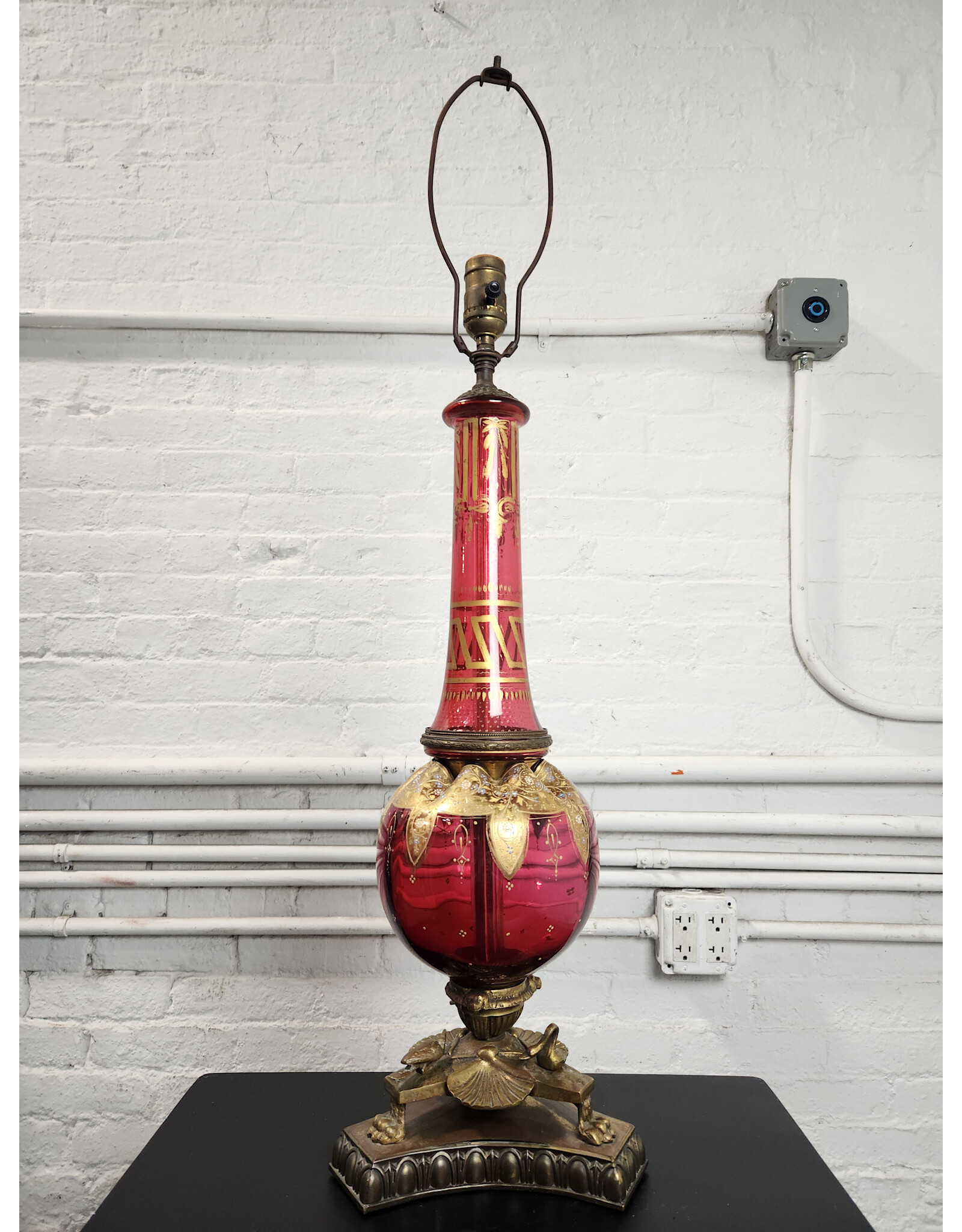 Antique Cranberry Glass Table Lamp