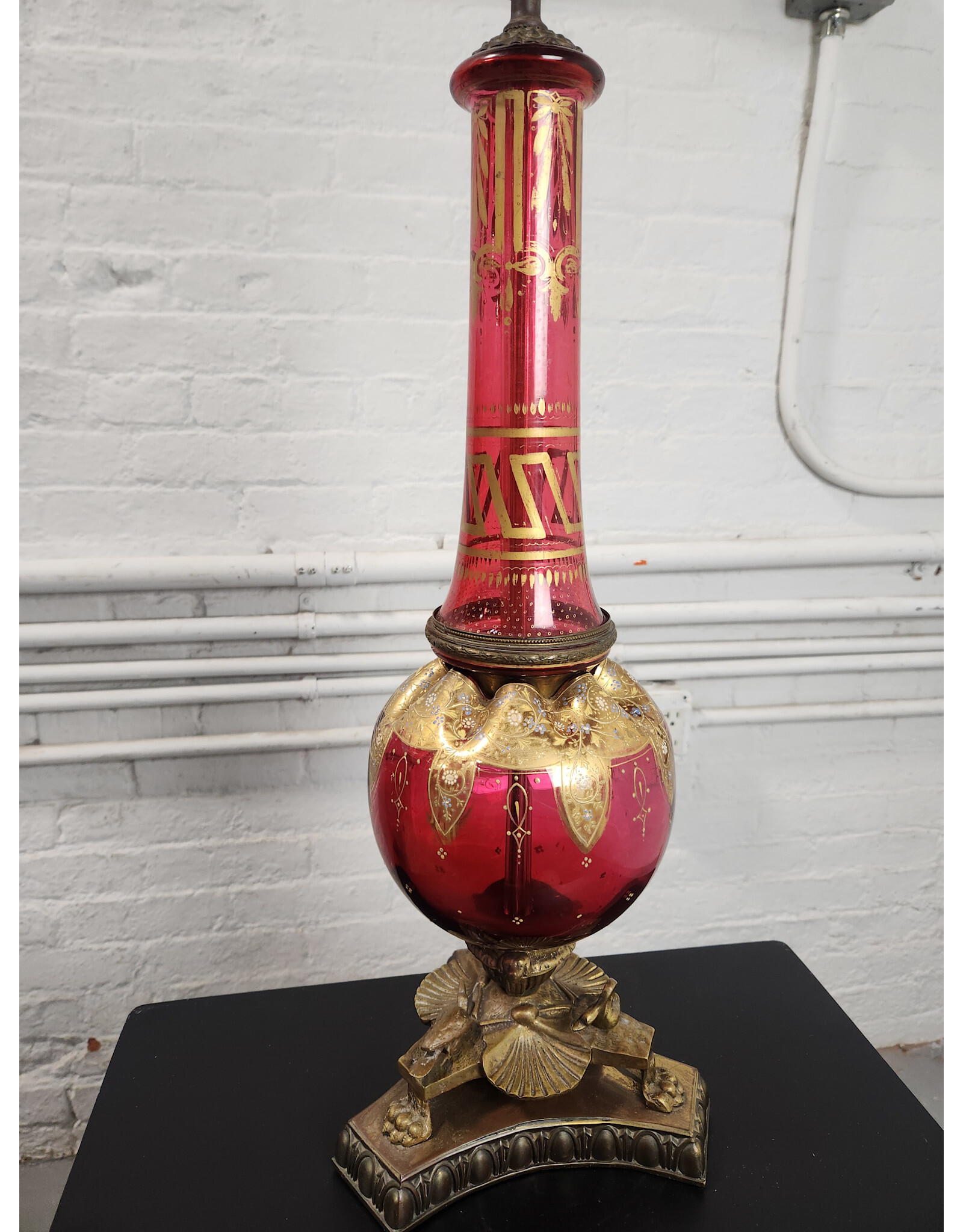 Antique Cranberry Glass Table Lamp