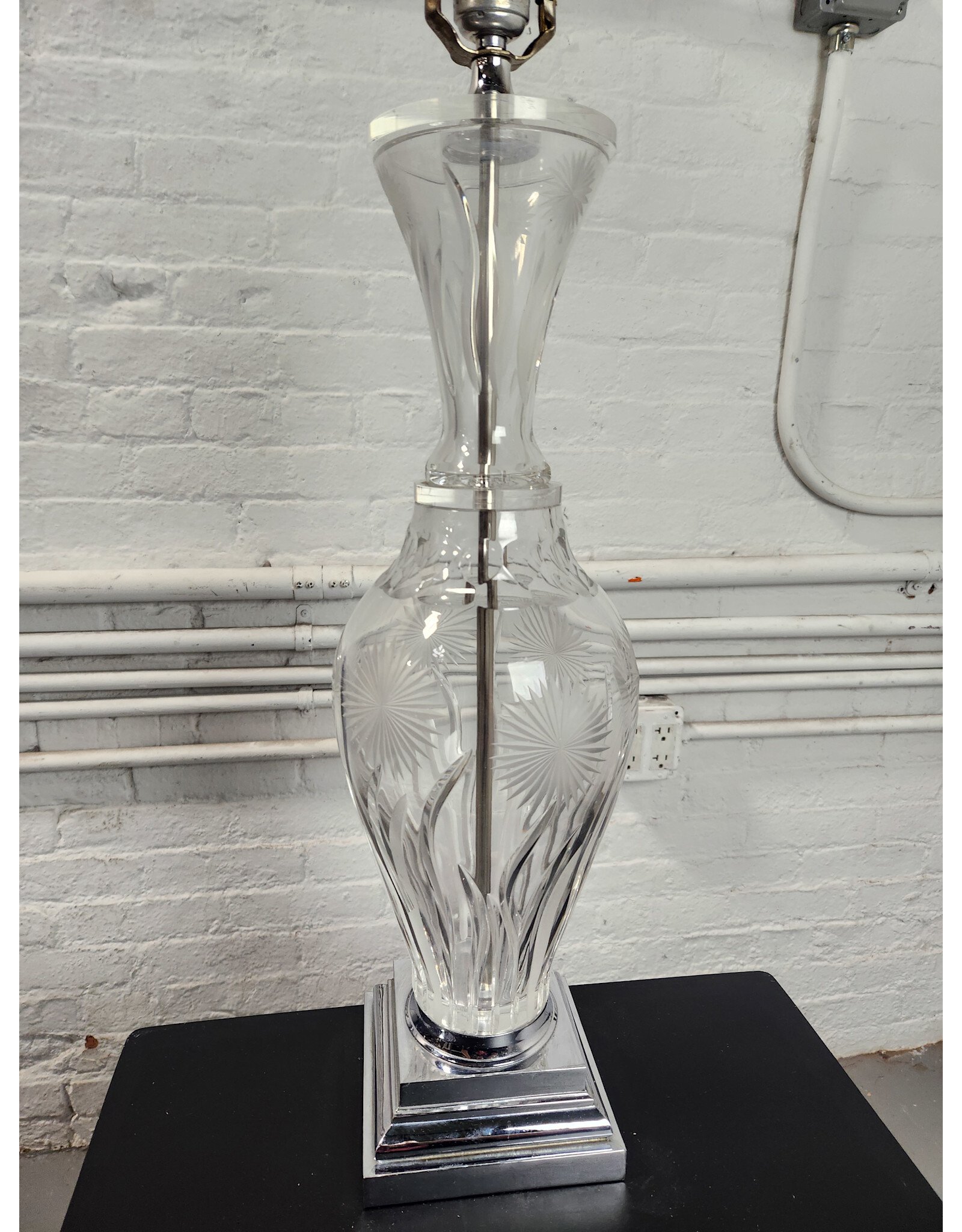 Vintage Acrylic and Floral Cut Glass Table Lamp