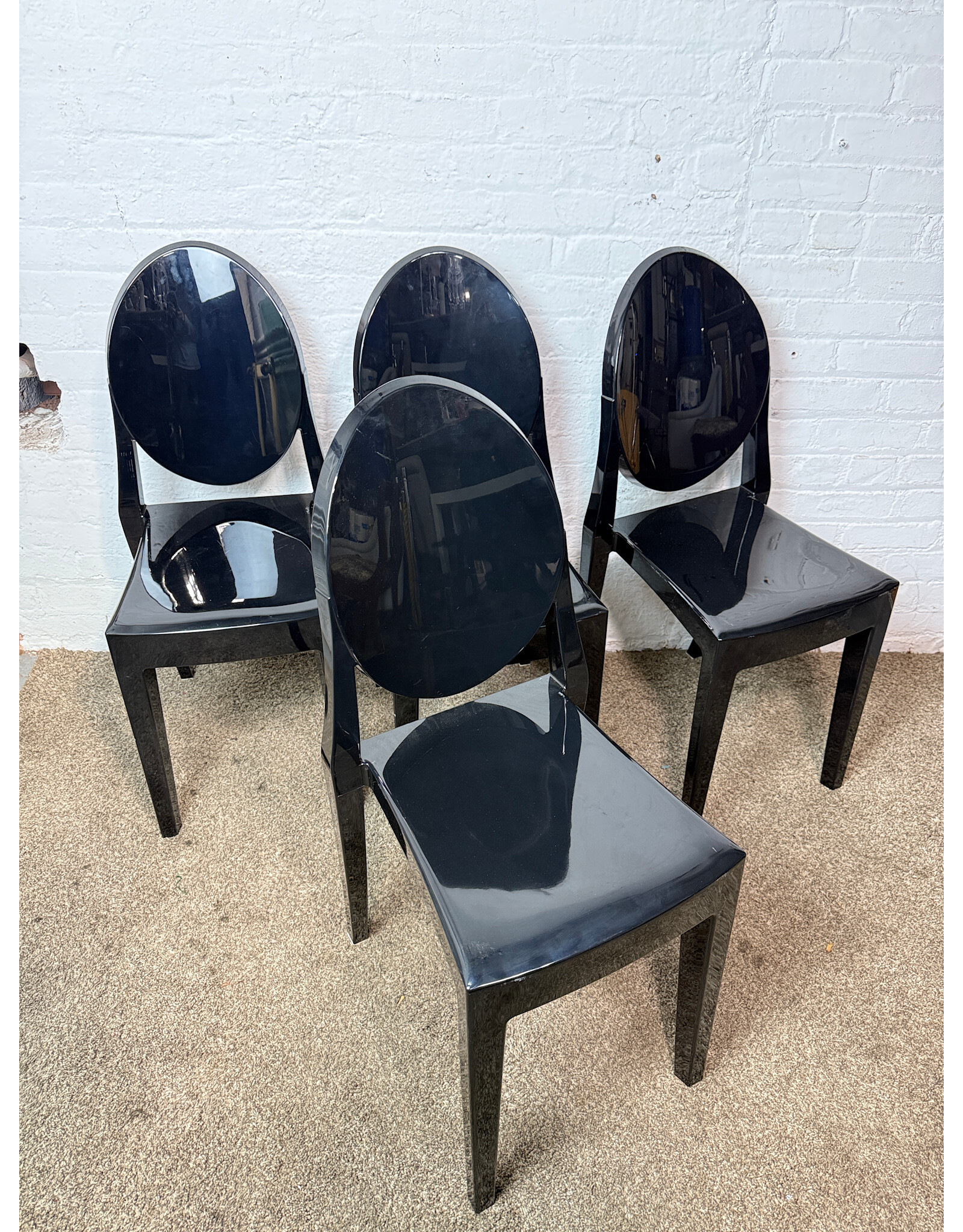 Kartell Style Glossy Black Ghost Chair, Stackable