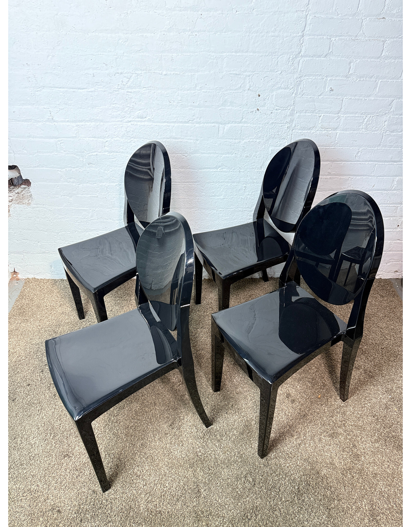 Kartell Style Glossy Black Ghost Chair, Stackable