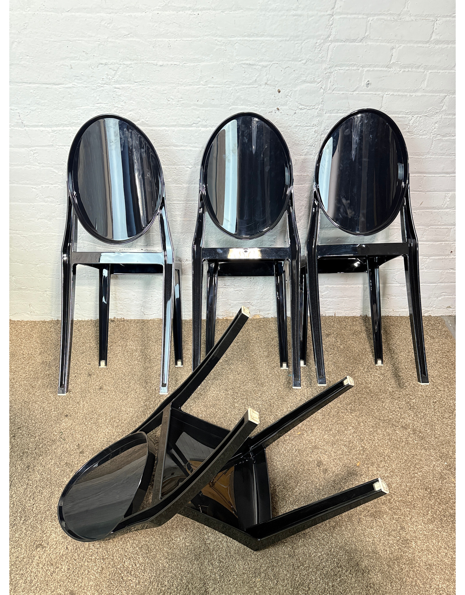 Kartell Style Glossy Black Ghost Chair, Stackable