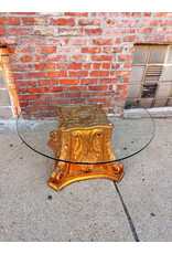Hollywood Regency Style Wood Carved, Glass Top Coffee Table