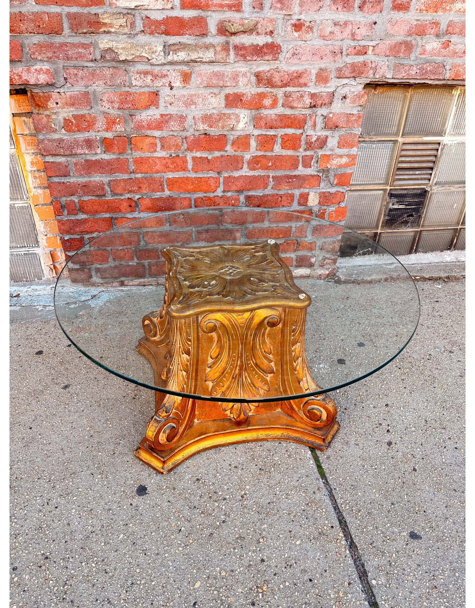 Hollywood Regency Style Wood Carved, Glass Top Coffee Table
