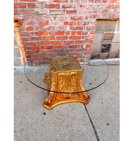 Hollywood Regency Style Wood Carved, Glass Top Coffee Table