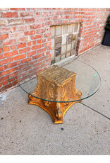 Hollywood Regency Style Wood Carved, Glass Top Coffee Table